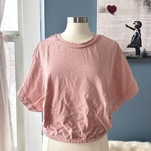 SHEIN Women's Washed Pink Short Sleeve Tie-Hem Top